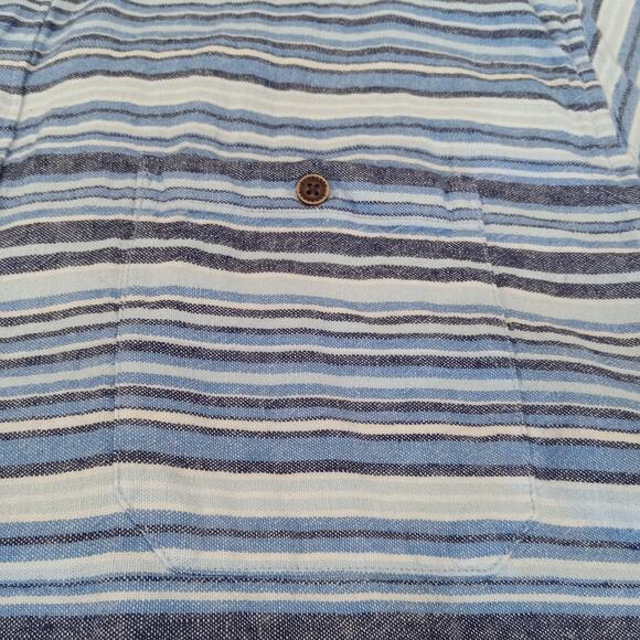 Gymboree Mens 2x XXL Linen Blend Short Sleeve Button Down Shirt Blue Stripe EUC - Picture 9 of 12